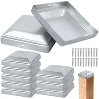 Pfostenkappen Pfostenkappe 10x10cm Stahl Verzinkt Flache Form Zaunpfosten Kappen Pfostenabdeckung für Garten Holzpfosten Holz-Balken & Pfosten Abdeckkappen (100x100mm)
