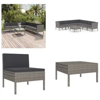 vidaXL 8 tlg. Garten Lounge Set mit Auflagen Poly Rattan Grau - Garten-Sofagarnitur - Garten-Sofagarnituren - Gartensofa-Set - Gartensofa-Sets - Grau