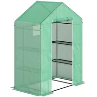Gewächshaus Mit Rolltür, Fenster, Regale, Winterfest Foliengewächshaus Aus Stahl, Treibhaus Für Balkon, Garten, Tomatenhaus 143 X 74 X 190 Cm, Tomatengewächshaus Für Tomaten, Gemüse, Grün  on-site