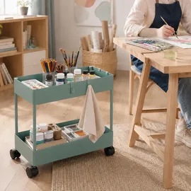 Relaxdays Rollwagen, 2 Etagen, Servierwagen, Küchenwagen, Bad & Büro, Rollregal, HBT 38x39,5x21,5 cm, Bastelwagen, grün