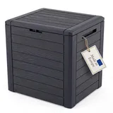 BigDean Gartenbox klein kompakt 140 Liter ideal für Balkon und kleine Flächen, Holzoptik Auflagenbox - Schwarz
