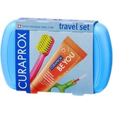 Curaprox Travel-Set Blau - Zusammensteckbare Reisezahnbürste CS 5460 + «Be You»-Reisezahnpasta + 2 Interdentalbürsten CPS prime 07 und 09 - Reise-Zahnpflege-Set 9,5 cm x 6 cm