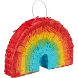 Relaxdays Mini Pinata Regenbogen, befüllbare Piñata, Geburtstag, Partypinata, zum Aufhängen, HBT: 18 x 26 x 5,5 cm, bunt