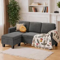 BEALIFE Klassische Sofas | AR93 Ecksofa | 4-Sitzer | Cordbezug | 188x137x89 cm | Weiß/Dunkelgrau - Grau