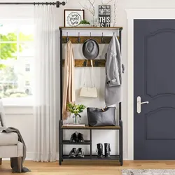 Yaheetech Garderobenständer mit Kleiderhaken & Schuhregal Kleiderständer Sitzbank bis 120 kg belastbar Garderobe für Schlafzimmer/Flur/Eingangsbereich