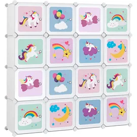 Songmics Kinderregal, Weiß, Metall, Kunststoff, 16 Schubladen, 123x123x31 cm, Babymöbel, Babyzimmerregale