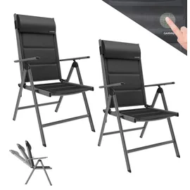 garmio Gartenstuhl Florenz 7-fach verstellbar 2er Set  schwarz  inkl. Nackenkissen
