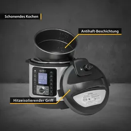 First Austria TZS First Austria Multikocher 6L, Schnellkochtopf 1000W 12 Programme, Timer, Edelstahl, Warmhaltefunktion, Dampfgarer, Reiskocher, Silbe...