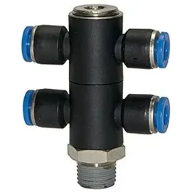 Riegler T-Mehrfachverteiler »Blaue Serie«, 4-fach, drehbar, R 1/4 a. Ã ̃6mm