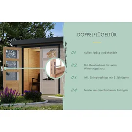 Karibu Jupiter D inkl. Anbaudach - 19 mm-213 x 217 cm- Holz-Ausführung: wassergrau - Blech-Ausführung: graualuminium