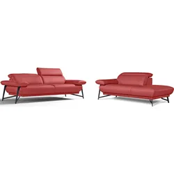 Polstergarnitur EGOITALIANO "Anais, Design mit hohem Sitzkomfort für mehr Bequemlichkeit", rot, Leder NUVOLE, Ottomane Armlehne links, Sitzmöbel-Sets, Set: bestehend aus Sofa und Ottomane, inkl. Kopfteilverstellung