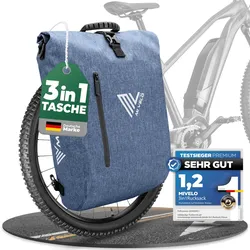 3in1 Fahrradtasche & Rucksack wasserdicht 20L "PRIMUS" - Jeansblau - 3 in 1 Fahrradtaschen,Bestseller,oft gekauft,rabatt