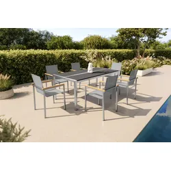 OUTFLEXX Garten-Essgruppe, silber/graphite, Edelstahl/Keramik, Tisch 200x100 cm, 6 Stühle, rostfrei, pflegeleicht, kratzfest