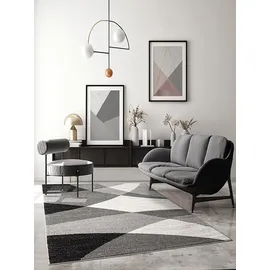 The CarPET Pearl – Moderner Kurzflor Teppich, dichter Flor, geometrisches Muster, Konturenschnitt, Wohnzimmer & Schlafzimmer Teppich, Wellenmuster, Grau, 160 x 220 cm