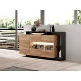 Vente-unique Sideboard mit 3 Türen & 3 Ablagen + LEDs - Anthrazit & Naturfarben - IDESIA