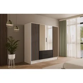 altdecor Kleiderschrank Nelia 200 x 200 x 51 cm Weiß/Schwarz/Artisan