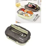lvifloae 4-lagige 2800-ml-Lunchbox, abnehmbare, wieder zusammengebaute, tragbare Lunchbox aus Edelstahl mit klappbarem Griff, geeignet für essen für Camping, Reisen, Schule, Büro(Grün)
