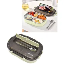 lvifloae 4-lagige 2800-ml-Lunchbox, abnehmbare, wieder zusammengebaute, tragbare Lunchbox aus Edelstahl mit klappbarem Griff, geeignet für essen für Camping, Reisen, Schule, Büro(Grün)