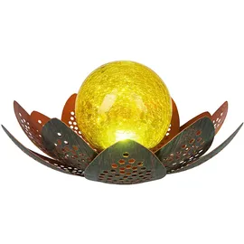 GLOBO Garten Außenlampen Solarleuchte dekorative LED Solarleuchte im Lotusblüten Design, Glaskugel goldfarben, LED, 22cm, Terrasse