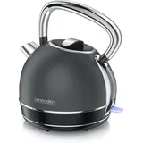 Retro Wasserkocher aus Edelstahl im Vintage Stil – 1,7 L – 2200 W – kabellos – Kalkfilter – automatische Abschaltung – LED–Cool Touch... - Grau
