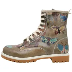 Schnürboots DOGO "Boots Still Life Butterflies Damen Boots / Female", Damen, Gr. 38, Normalschaft, braun, Lederimitat, Schuhe, Vegan