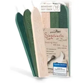 gravurART Siegellack 0480, elfenbein, perlgrün, dunkelgrün, mit Docht, 40g, flexibel, 3 Stangen
