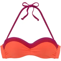 Bügel-Bandeau-Bikini-Top S.OLIVER "Yella", Damen, Gr. 40, Cup B, bunt (orange, berry), Recycling-Polyamid, kontrastfarbene Details, unifarben, Bikini-Oberteile, mit kontrastfarbenen Details