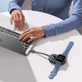 Joyroom Jr-W09 Magnetisches kabelloses Uhrenladegerät, 2500 mAh, Powerbank mit 3-w-apple-watch-ladegerät Und Usb-c-kabel – Schwarz