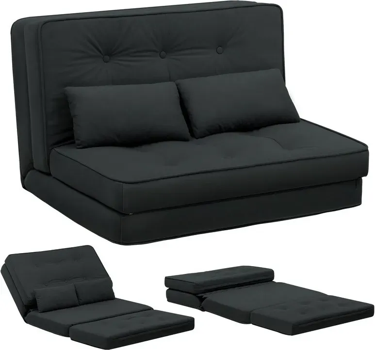 COMHOMA Klappsofa, 3-in-1 Schlafsofa mit 6-stufig verstellbarer Rückenlehne, Schlafsofa mit 3 Lendenkissen, geeignet für Wohnzimmer, Schlafzimmer und Camping, Schwarz