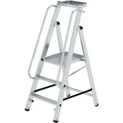 PROREGAL Plattformleiter steckbar | 3 Stufen | inkl. beidseitigem Handlauf | Aluminium