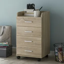 Kadima Design Rollcontainer `Isonzo`: 4 Schubladen, Ablagefläche, Rollen, Melaminharz-Beschichtung, flexibel und mobil. Beige, 40x33x71 cm