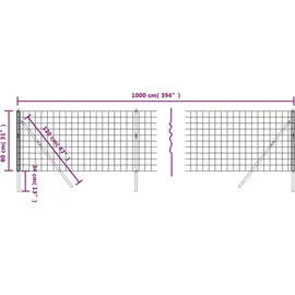 vidaXL Maschendrahtzaun Grün 0,8x10 m Verzinkter Stahl