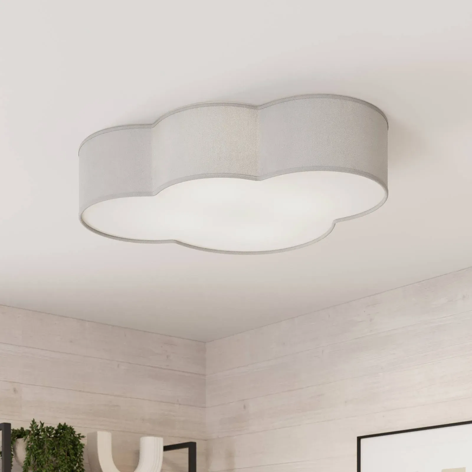 Deckenlampe Cloud TK Lighting, dimmbar, alu / grau / zink, für Wohn- / Esszimmer, Textil / Stoff / Seide, Junges Wohnen, Deckenlampe - 62 cm - 48 cm - 13 cm