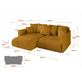 altdecor Ecksofa Cord 2-Sitzer Senfgelb