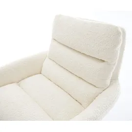 DeLife Drehstuhl Abelia-Flex mit Armlehnen Bouclé Weiß Fußkreuz Graphit 360° drehbar Wippfunktion, Esszimmerstühle