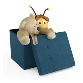 Intirilife Faltbare Sitzhocker 30x30x30 cm in OZEAN BLAU - Sitzwürfel mit Stauraum aus Stoff mit Mulden