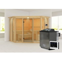 KARIBU Sauna »Ehmja 2«, BxHxT:245 x 202 x 245 cm, mit Dachkranz - beige