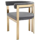 Casa Padrino Luxus Esszimmerstuhl mit Armlehnen Grau / Messingfarben 61 x 56 x H. 73 cm - Edelstahl Küchenstuhl mit edlem Samtstoff - Luxus Küchenmöbel