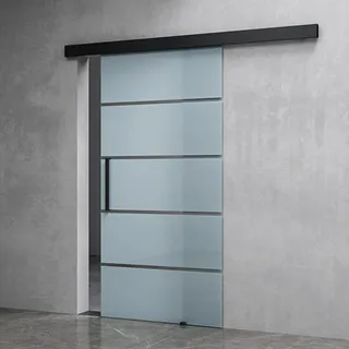 Mai & Mai Glasschiebetür komplettset softclose Schwarz 5-Milchglas Streifen, inkl. Soft-Close, Griffart: Stangengriff, BxH: 77.5x205cm, 15 mm Wandabstand, 8mm ESG-Sicherheitsglas
