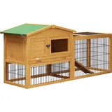PawHut Hasenstall 2 Ebenen Kaninchenstall aus Tannenholz Winterfest Doppelstockhaus mit Freilaufgehege Rampe 150x52x68 cm Kaninchenkäfig Outdoor Kleintierstall für Hasen Kaninchen Meerschweinchen Gelb   Aosom