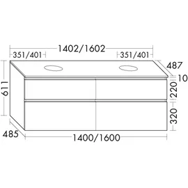 Burgbad Waschtischunterschrank Lin20 140,2 x 48,7 x 61,1 cm Eisblau Matt/Anthrazitgrau