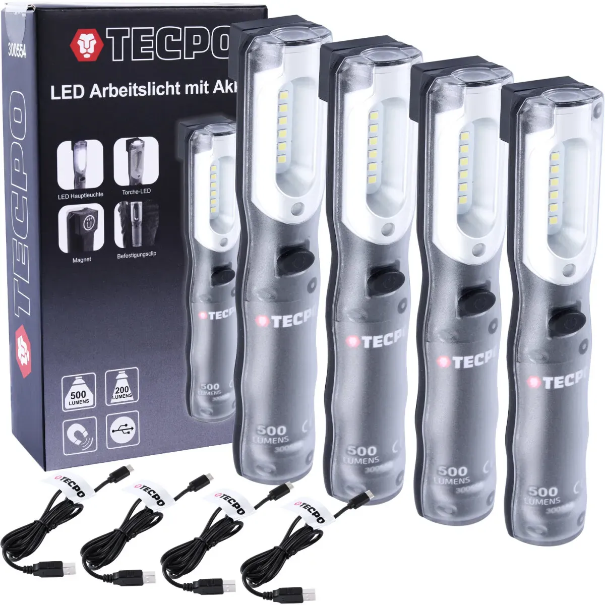 TECPO LED Inspektionsleuchte 500 Lumen mit USB Ladekabel, magnetisch