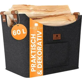 black-oak Kaminholzkorb Montana XL 60L aus Filz dunkelgrau mit Griffen und Fronttasche