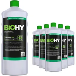 BiOHY Spülmittel (6x1l Flasche) | Frei von schädlichen Chemikalien & biologisch abbaubar | Glanz- & Fettlöseformel