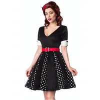 AT 50er Jahre Pin Up Vintage Rockabilly Kleid mit rotem Gürtel Retro-Kleid mit V-Ausschnitt Tanzkleid von BELSIRA (3XL (46)) - 46