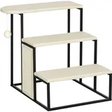 Haustiertreppe 3-stufige Katzentreppe Hundetreppe Mit Kratzbrett Und Hängendem Spielball Tiertreppe Stahl Sisal Cremeweiß+schwarz 51x54x53cm