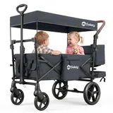 Sekey Bollerwagen Faltbar mit Dach, Kinder Bollerwagen mit XXL Rädern (Ø 24/20 cm) für 1–2 Kinder, Federung & Kugellager, gepolstert & komfortabel, Schiebe- und Ziehgriff, SS8080, Schwarz