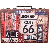 BIRENDY Truhe Kiste Reise, Auto Koffer, Kofferset, Mit Kunstleder Schatzkiste Piratenkiste, Holzbox (1711-Route66-XL-36cm)