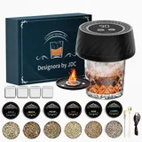 Elektrischer Whisky Smoker Set,Wiederaufladbar Cocktail Smoker Kit mit LED-Leuchten,Whiskey Smoker Kit 6 Holzspäne,4 Whisky Steine,Eingebautem Zünder,Geschenke für Männer,Vater,Ehemann,Schwarz