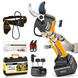 SWANSOFT 40mm Akku Astschere, 21V Elektrische Gartenschere 1050W, mit 4Ah Batterien x2, Bürstenloser Motor, LCD Display 1.2m Verlängerungskabel– für Bäume, Äste und Obstgärten (Gelb)